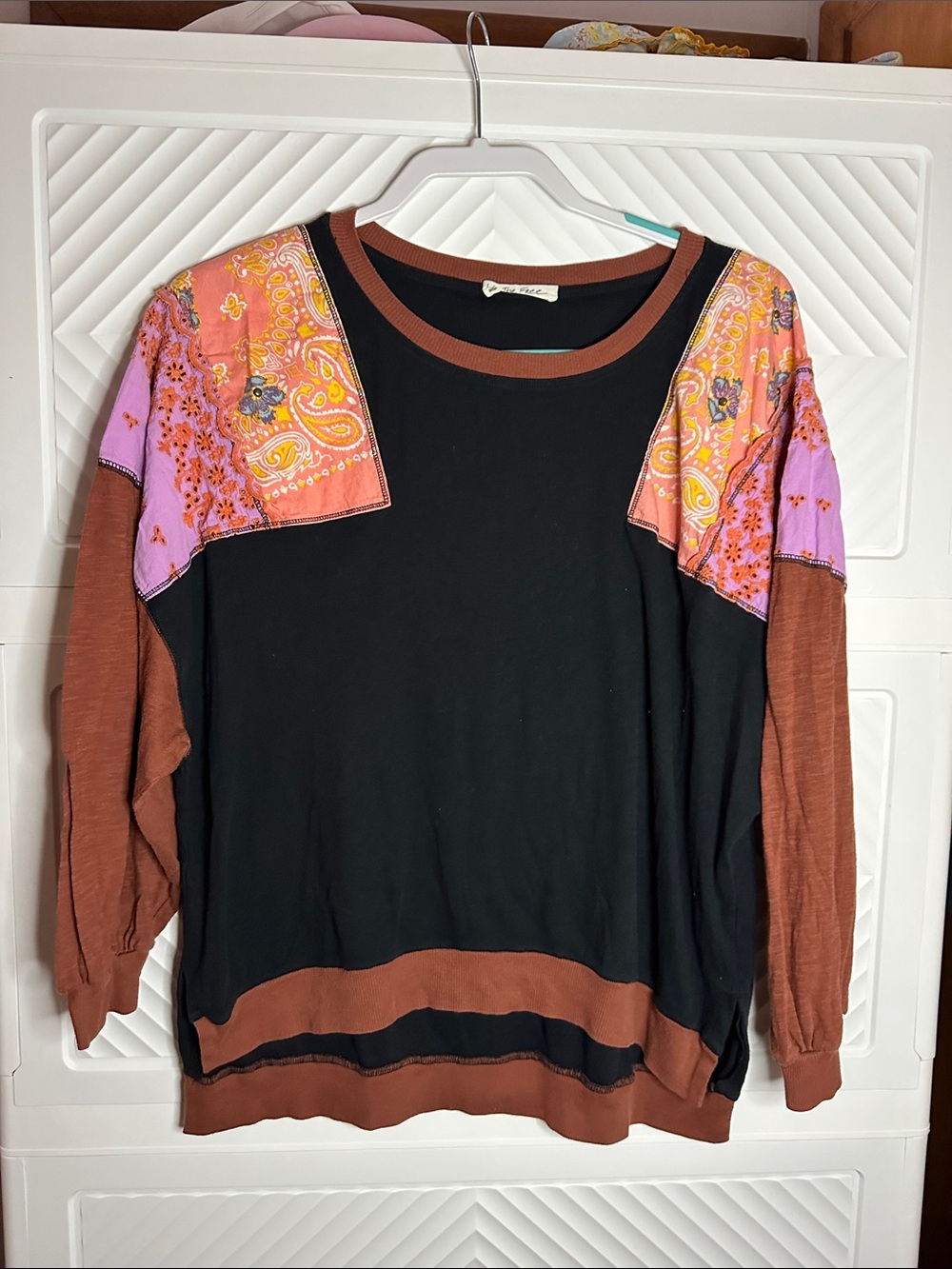 We The Free Black  with Brown Trim and Pink-Orange Bandana Panels